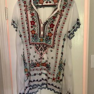 Johnny Was White Embroidered Tunic Top